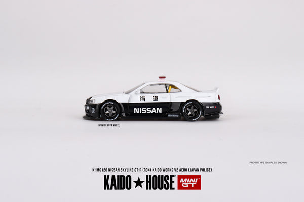 KAIDO HOUSE X MINI GT 120 - Nissan Skyline GT-R R34 Kaido Works (V2 Aero) Police