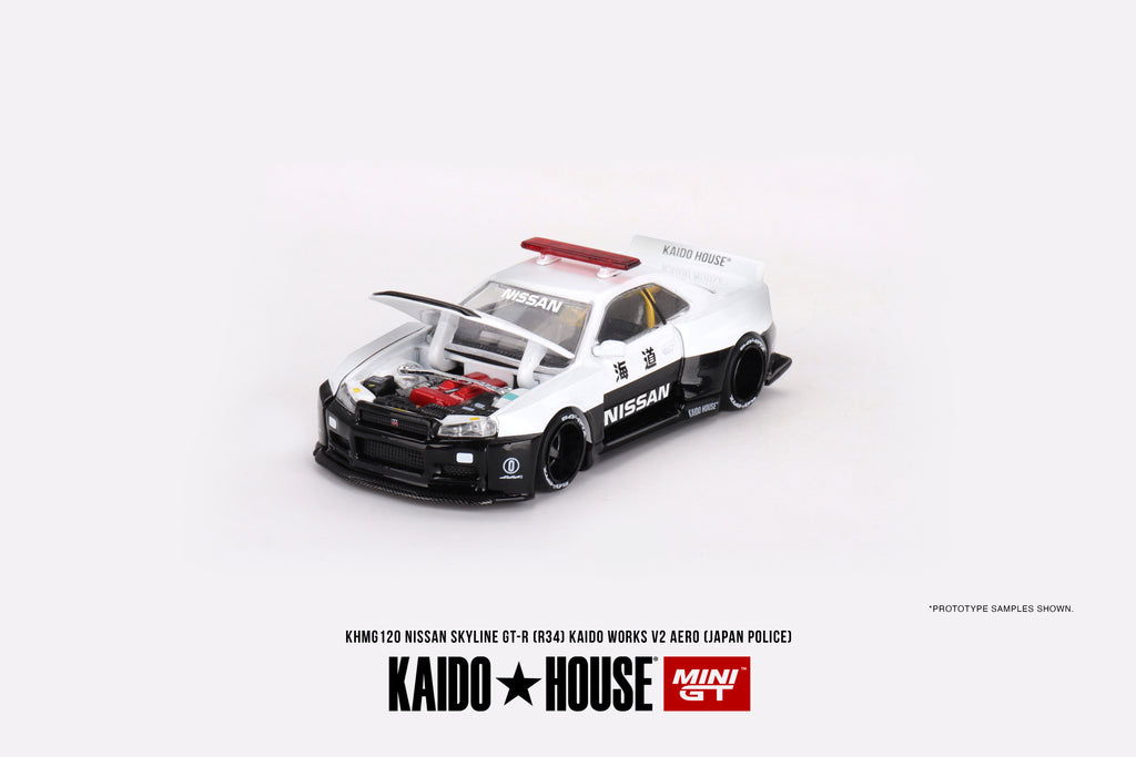 KAIDO HOUSE X MINI GT 120 - Nissan Skyline GT-R R34 Kaido Works (V2 Aero) Police