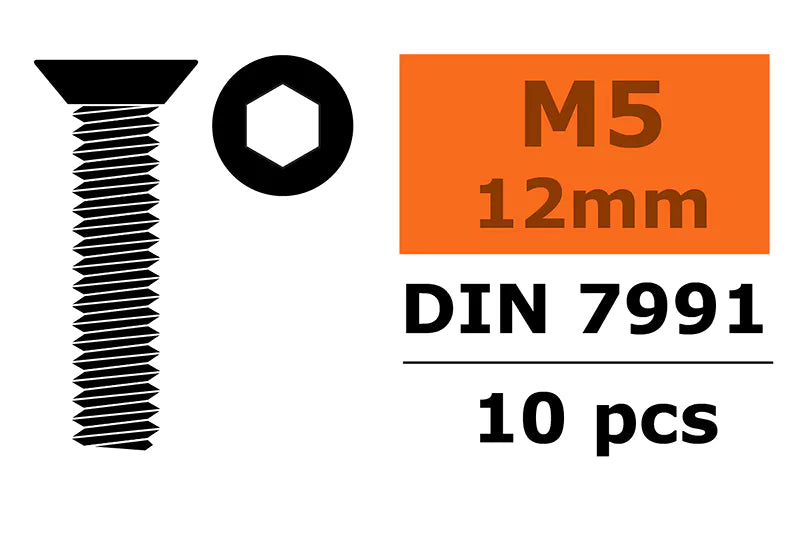 Hex Flat Head Screw - M5X12 - Steel - 10 pcs