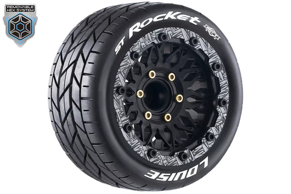 Louise MFT ST-ROCKET - 1/10 Stadium Truck banden met zwarte velg. Offset 0 & 1/2, Hex 12 / 14 / 17mm