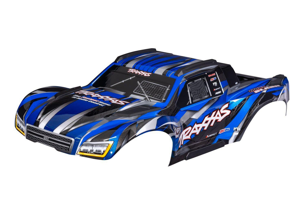 Traxxas TRX10211-BLUE - Body, Maxx Slash, blue (painted)/ decal sheet (assembled with body support, body plastics, & latches for clipless mounting)