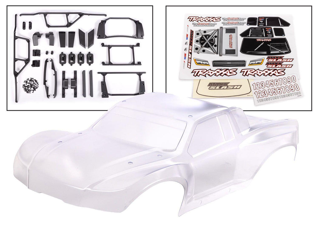 Traxxas TRX10211R - Body, Maxx Slash (clear, requires painting)/ window masks/ decal sheet (includes body support, body plastics, latches, & hardware for clipless mounting) (heavy duty)