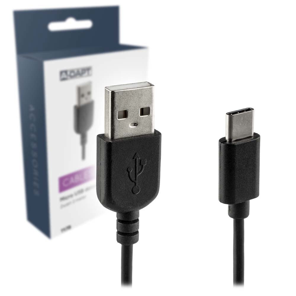 A-DAPT Data en Laadkabel USB > USB-C 2m Zwart